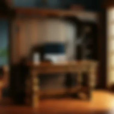 Intricately Crafted Wooden Desk Traditional wooden computer desk with intricate craftsmanship