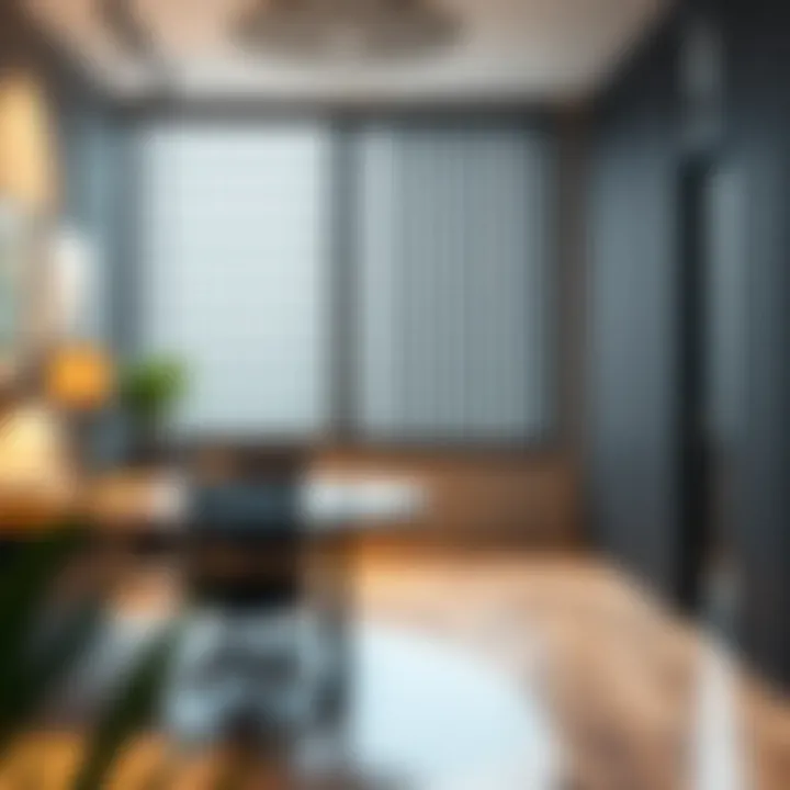 Modern Office Design with Vertical Blinds Trendy design showcasing modern vertical blinds in an office