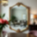 Elegant asymmetrical mirror reflecting modern decor