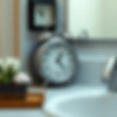 Battery-operated clock blending with bathroom decor