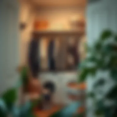 Elegant Indoor Drying in Laundry Nook A cozy laundry nook featuring an elegant indoor drying solution.