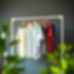 A modern indoor drying rack filled with freshly washed clothes.