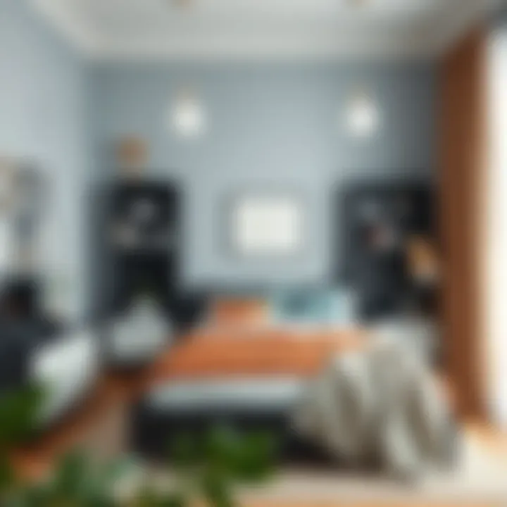 Chic Home Office with Black Queen Bed Frame Black queen bed frame integrated in a chic home office environment