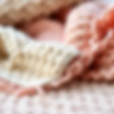 Close-up view of various materials used in blush throw rugs.