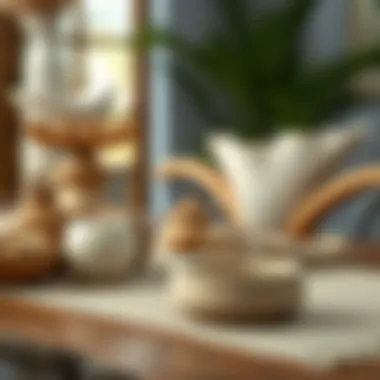 Close-up of natural materials like wood and ceramics in boho decor