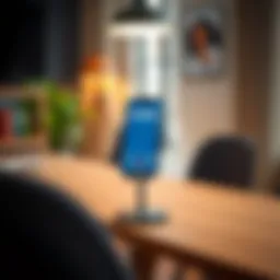 A stylish phone holder enhancing a Zoom call setup