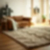 Elegant beige rug paired with brown leather couch