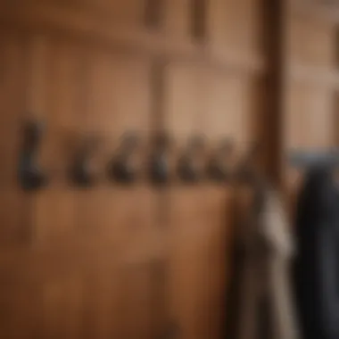 Detailed view of materials used in a coat rack cabinet, highlighting craftsmanship.