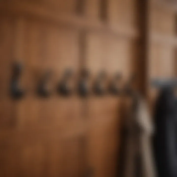 Detailed view of materials used in a coat rack cabinet, highlighting craftsmanship.