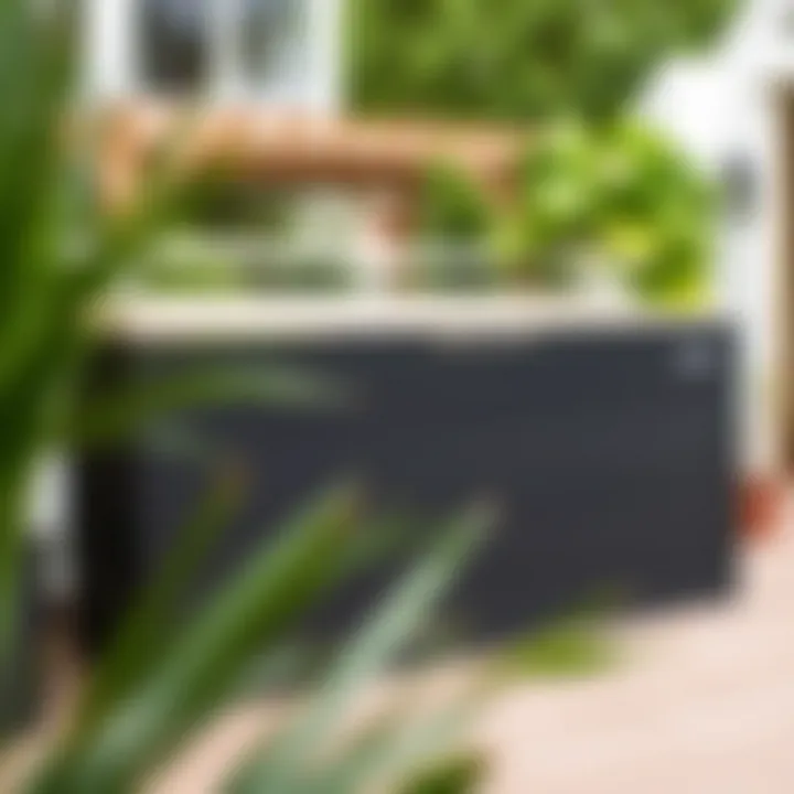 Stylish Outdoor Long Deck Storage Box Stylish long deck storage box in a modern outdoor setting