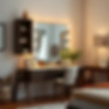 Stylish Vanity Design Stylish vanity with various decorative elements and storage