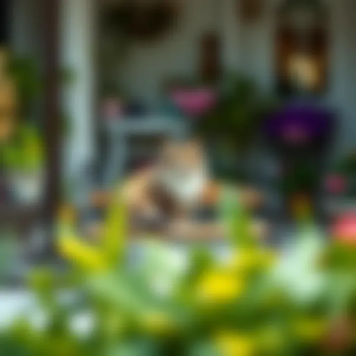 An elegant outdoor cat bench providing a relaxing spot for felines.