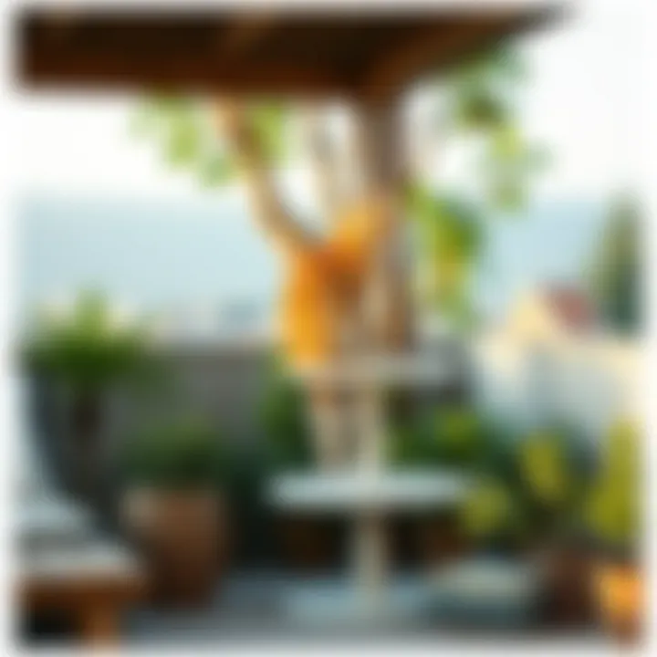 A stylish outdoor cat tree designed for comfort and safety.