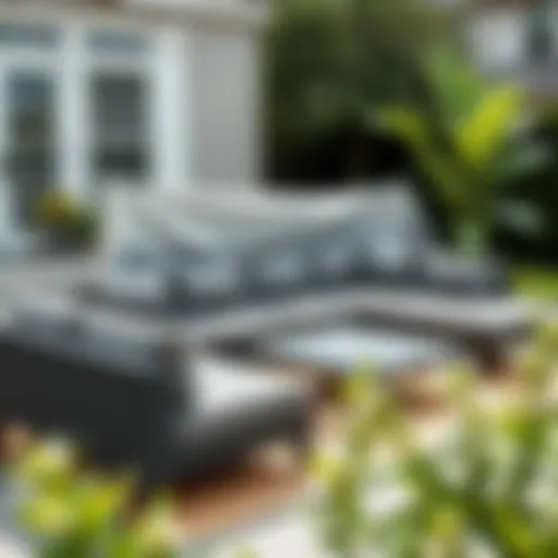 A selection of outdoor sectional couch covers displayed outdoors, highlighting various materials and colors.