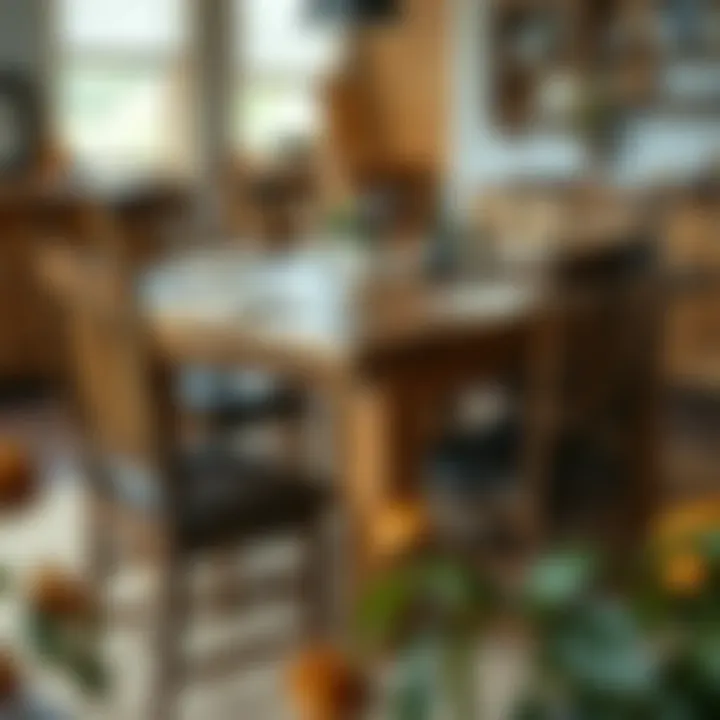 Rustic Square Table Setting Rustic 40 inch square table surrounded by wooden chairs.