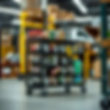 Robust Organizer in a Commercial Environment Commercial setting featuring a robust rolling can storage solution.