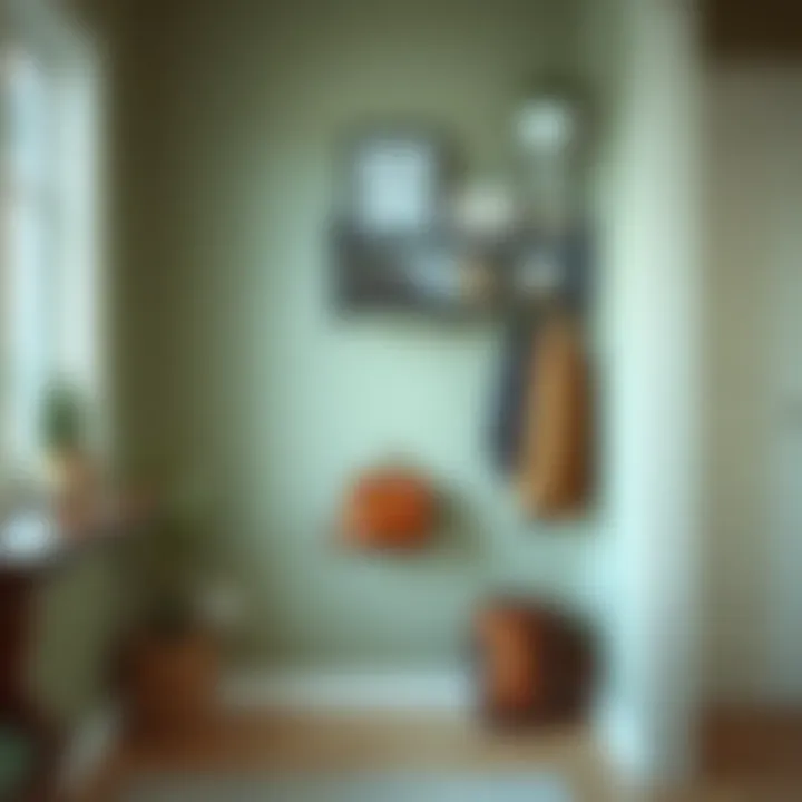 Sleek installation technique for wall mounted shoe shelves in a cozy entryway