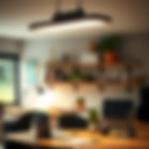 A sleek 36-inch LED shop light fixture elegantly illuminating a workspace.