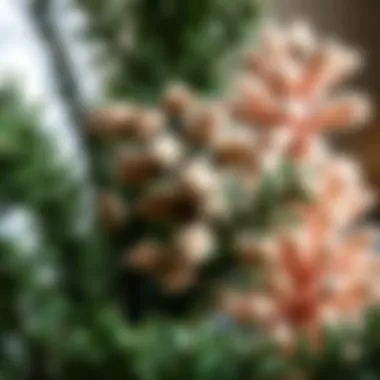 Close-up of various materials used in artificial decorative trees showcasing texture and detail