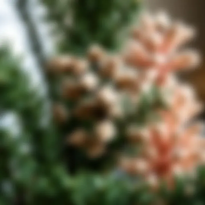 Close-up of various materials used in artificial decorative trees showcasing texture and detail