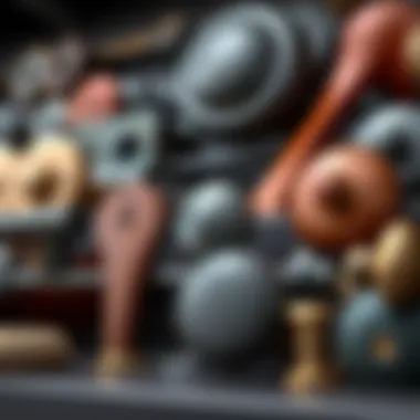 An array of shoe rack hardware components showcasing different materials