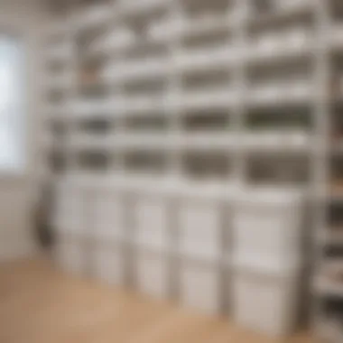 Stylish Container Store white bins arranged on a shelf