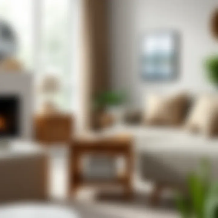 Contemporary living room featuring a stylish solid wood end table