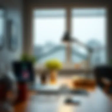 Contemporary workspace featuring a desk light with charging capabilities