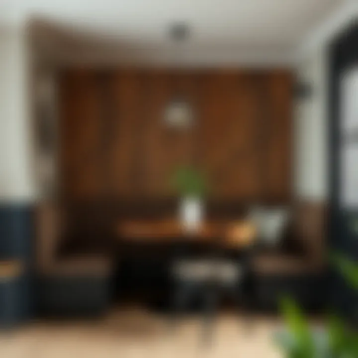 Rustic Corner Dining Booth with Wooden Accents Rustic corner dining booth with wooden accents