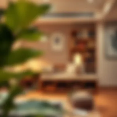 Cozy reading nook featuring a cube bookshelf and bench