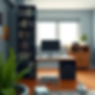 Versatile cube bookshelf with bench in a workspace setting