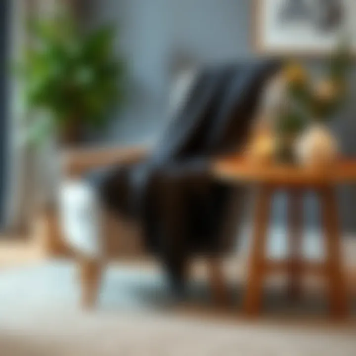 Comfort Meets Style Dark grey throw blanket on a cozy armchair beside a unique side table