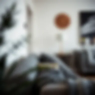 Minimalism with Depth A beautifully styled corner featuring a dark grey throw blanket and minimalist decor