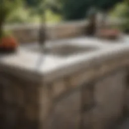 Elegant outdoor kitchen sink base design featuring natural stone