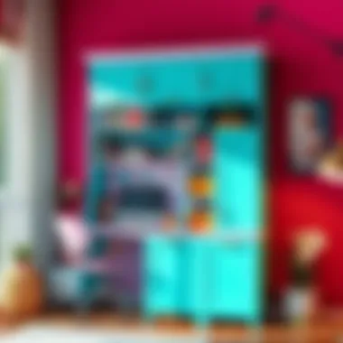 Colorful desk hutch featuring innovative storage solutions