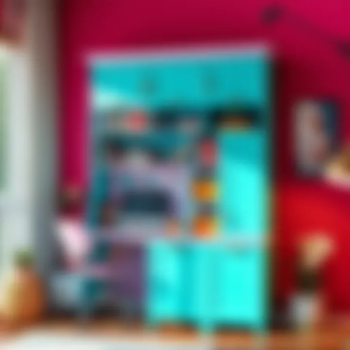 Colorful desk hutch featuring innovative storage solutions