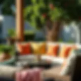 Vibrant outdoor cushions on a patio