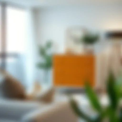 Stylish tan and white dresser in modern living room