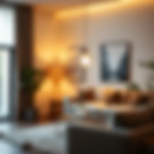 Elegant chargeable lamp illuminating a modern living room.