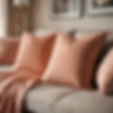 Elegant peach pillow cases arranged on a stylish sofa