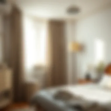 Light grey curtains filtering sunlight in a cozy bedroom
