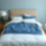 Elegant blue and white duvet cover on a neatly made twin bed