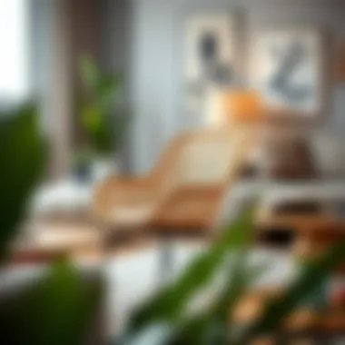 Cane chair in a modern living room setting