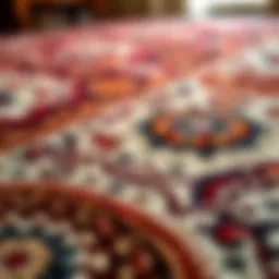 A close-up view of a luxurious rug showcasing intricate patterns and textures.