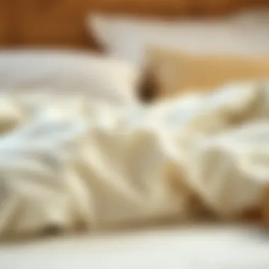 Close-up of soft bedding materials used in bed in a bag