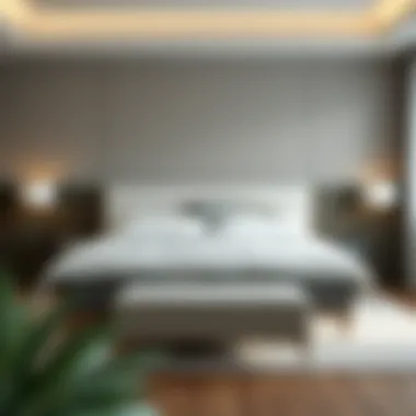 A stylish king size bed in a contemporary bedroom design