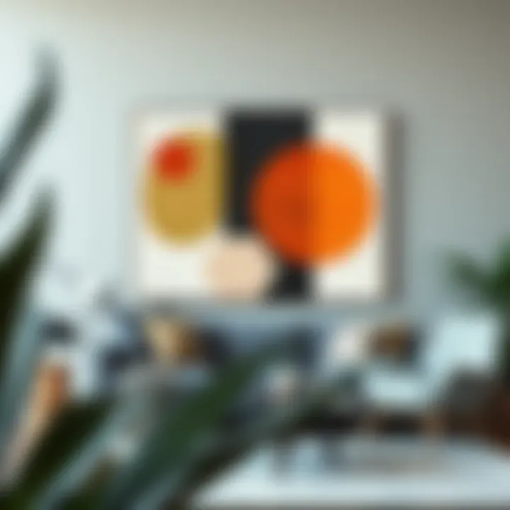 A modern canvas artwork featuring abstract shapes and colors