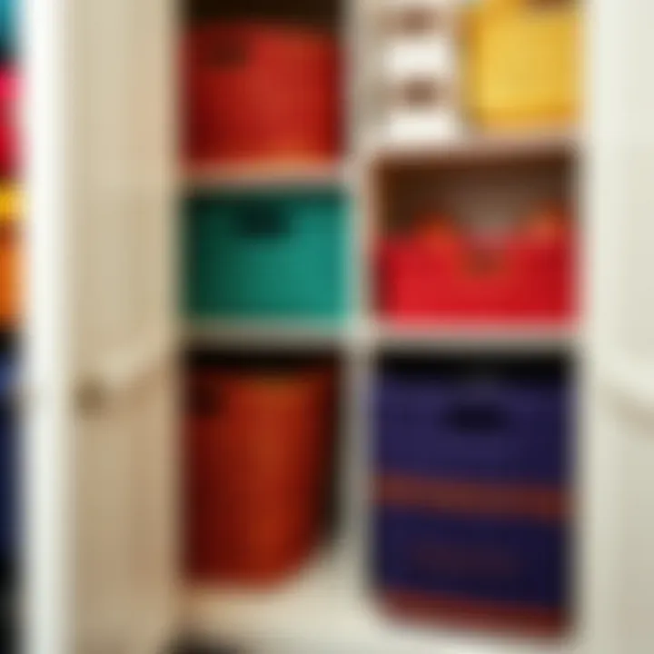 Vibrant Storage Options Colorful storage baskets creating visual appeal in a cupboard