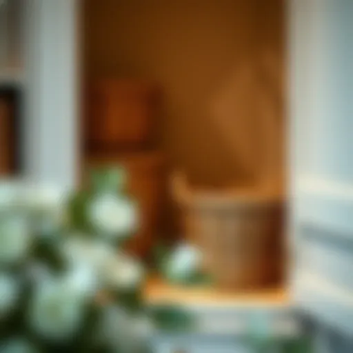 Elegant woven basket arranged in a cupboard