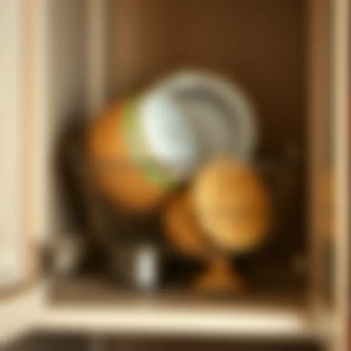 Metal Basket Style Stylish metal basket enhancing cupboard organization